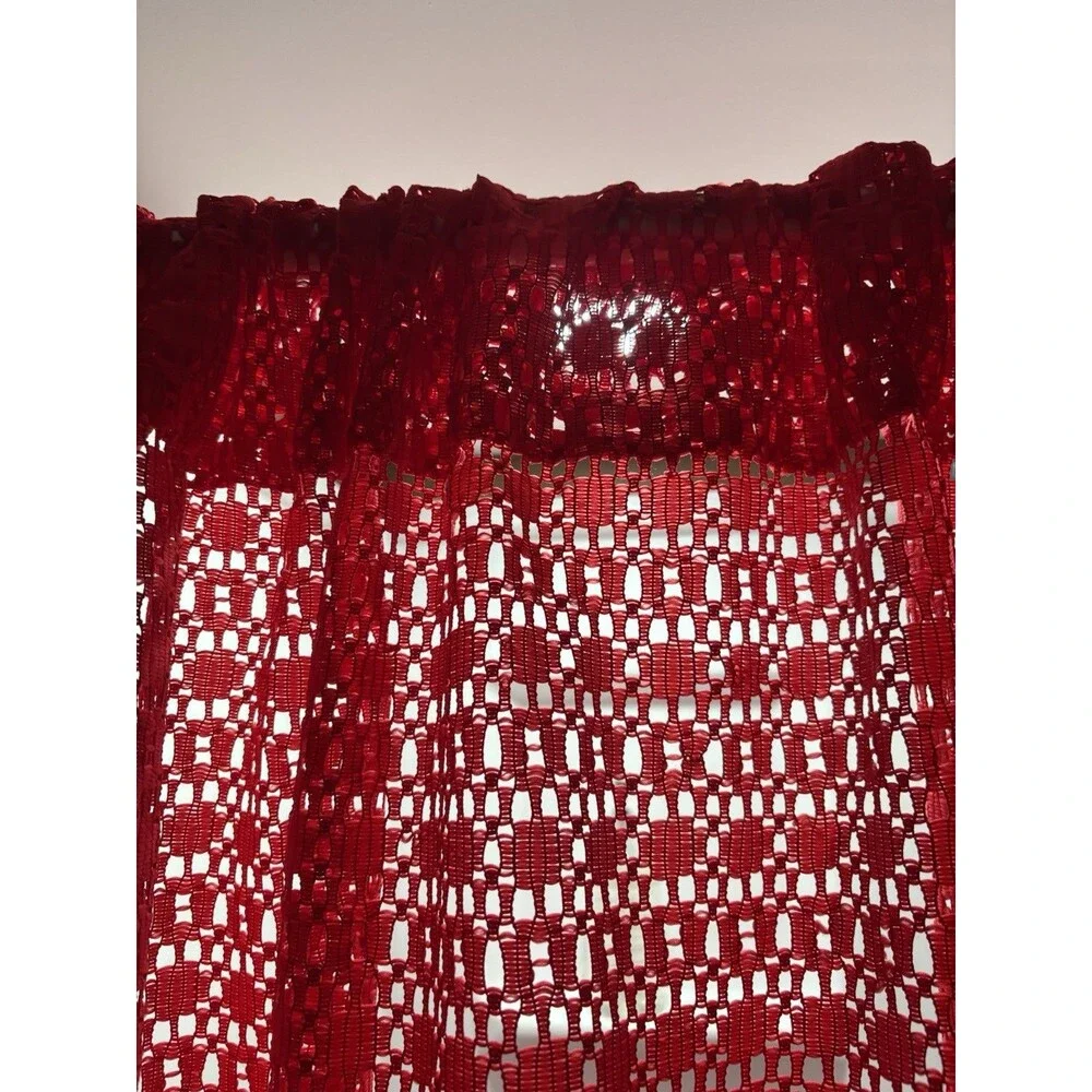 VTG Red Casement Fabric Curtain Drape 1 Panel Solid Red Lace 54” X 72” Bold